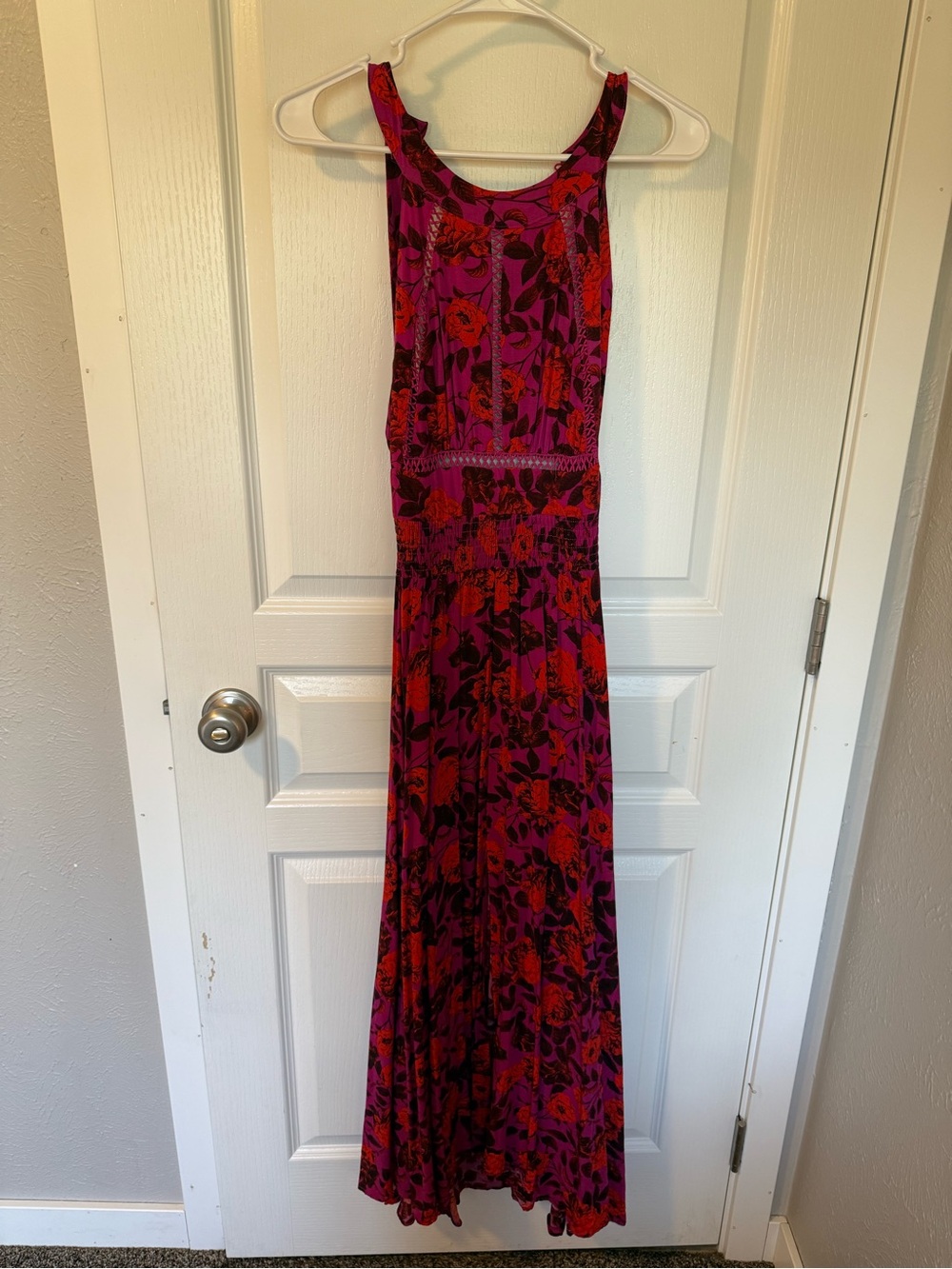 Sleeveless Pink and Red Floral Maxi Dress